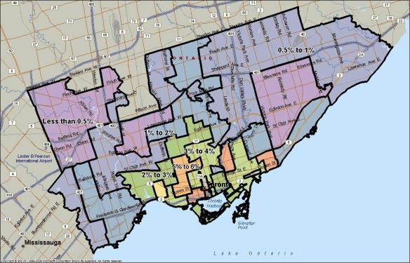 Map Showing the Concentration of Artists in Toronto Neighbourhoods